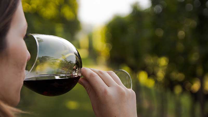 Mulher a beber vinho tinto